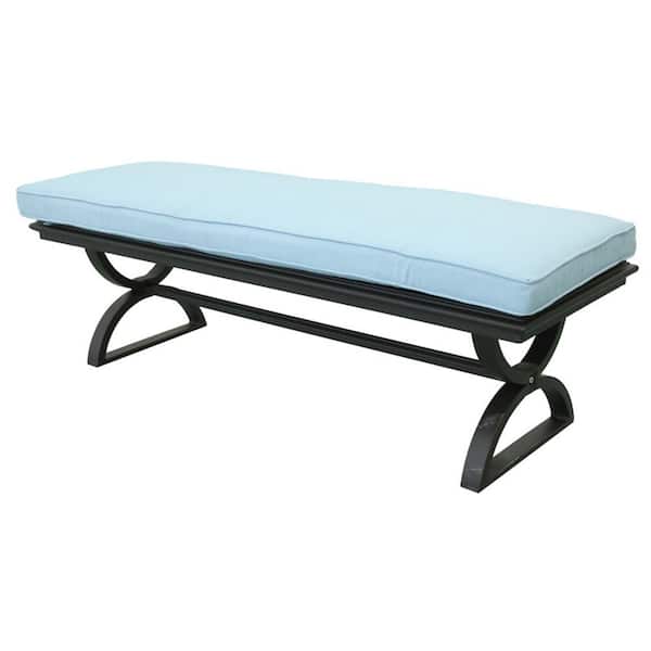 Mondawe Superb Whiskey Flame Aluminum Outdoor Dining Bench with Sky Blue Cushion 16.5in.H x 20in.W x 58in.D for Patio Gazebo