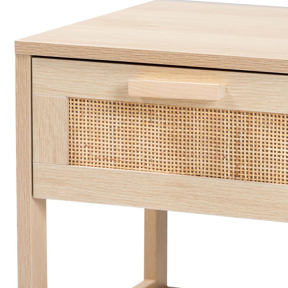 Sebille Light Brown Wood and Rattan 1-Drawer Accent Table