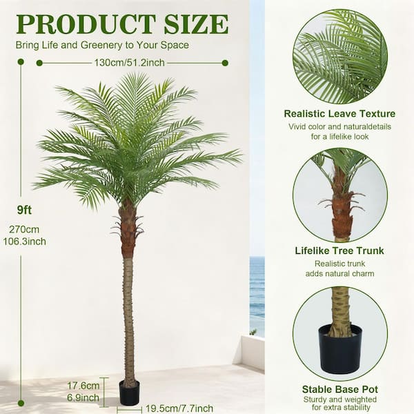 Vitalismo 9 ft. Green Plant 108 in. Artificial Phoenix Palm Tree