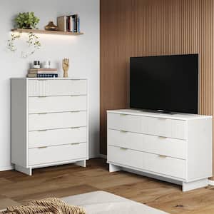 Granville White 5-Drawer 37.8 in. W Tall Chest and 6-Drawer 55.04 in. W Double Dresser (Set of 2)