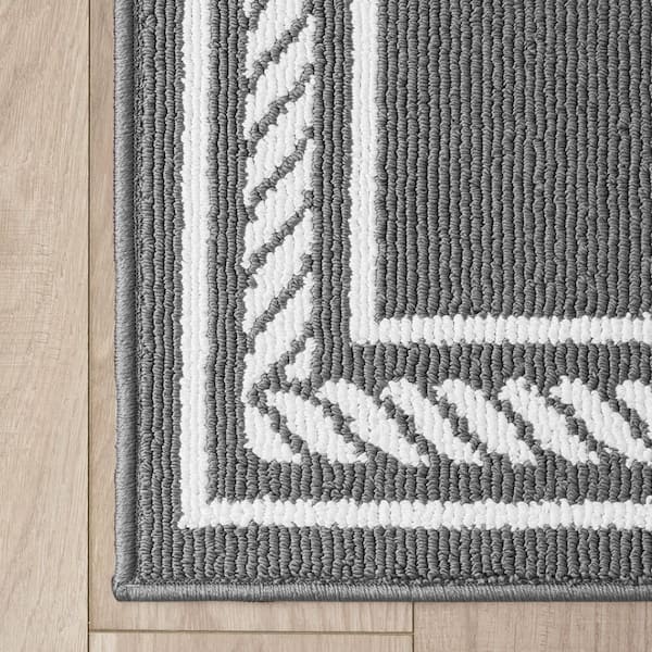 Rope Border Dark Gray/White 2 ft. x 5 ft. Border 2-Piece Rug Set