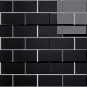Crystile Black 3 in. X 6 in. Glossy Glass Subway Tile (10 sq. ft./Case)