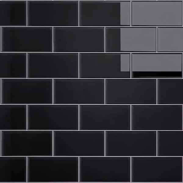 MOLOVO Crystile Black 3 in. X 6 in. Glossy Glass Subway Tile (10 sq. ft./Case)