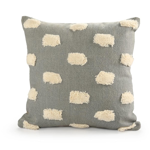 Unbranded Pom Pom Light Gray / White Dots Textured Polyfill 20 in. x 20 in. Decorative Indoor Throw Pillow