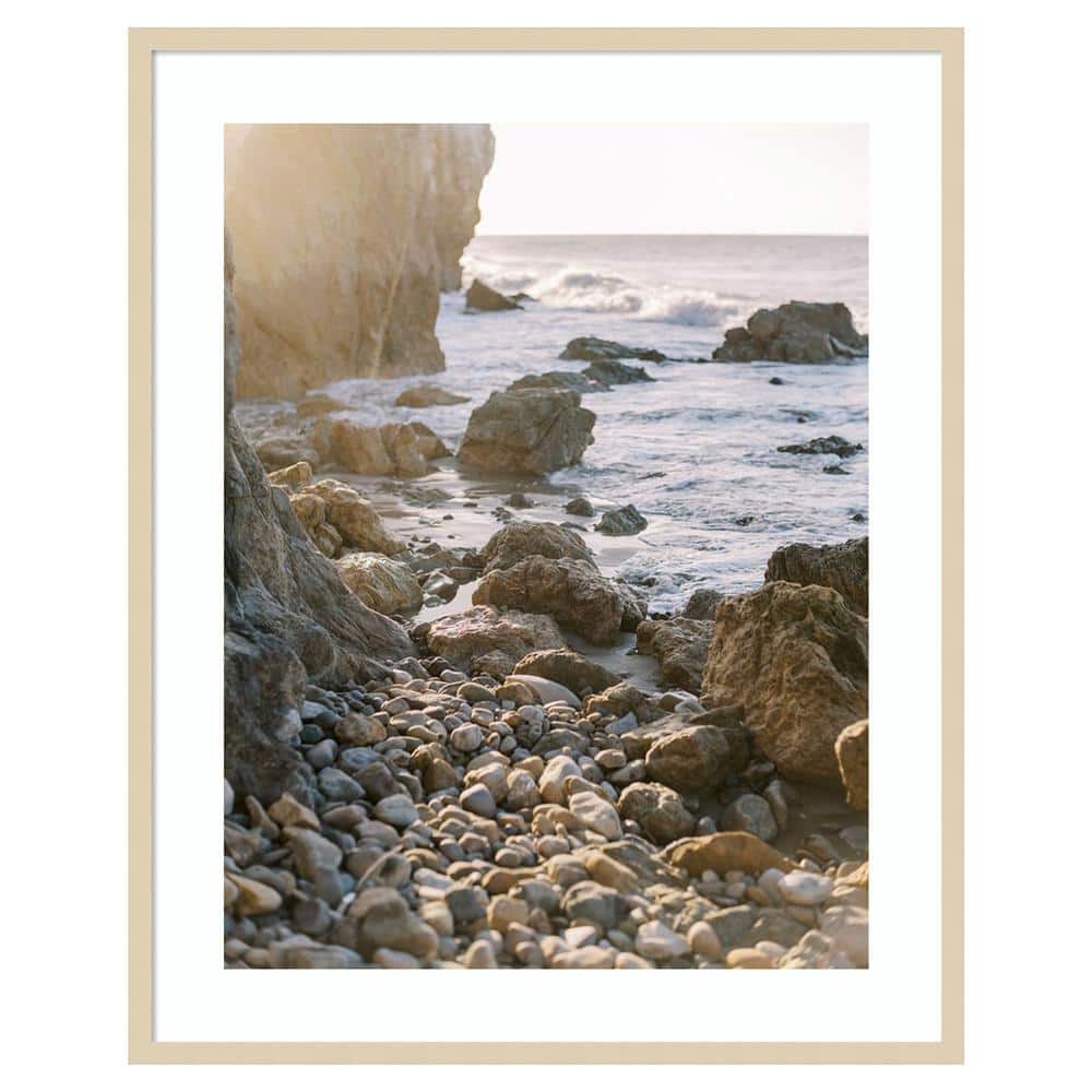 Rocky Beach Sunset 33"x41" Natural Wood Framed Coastal Photography Print