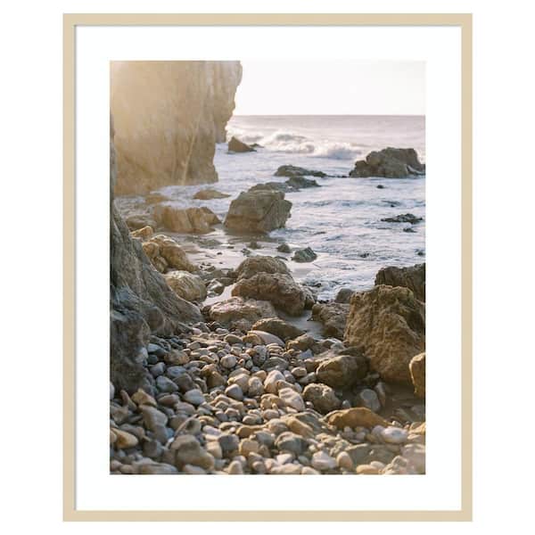 Amanti Art Rocky Beach Sunset by Justine Milton 33 in. W x 41 in. H. Wood Framed Wall Art Print Framed in Brown