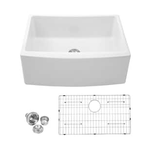 White Ceramic 24 in. Single Bowl Farmhouse Apron Kitchen Sink with Bottom Grid