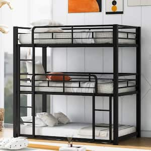 Black Twin Size Metal Triple Bunk Bed with 2-Ladders