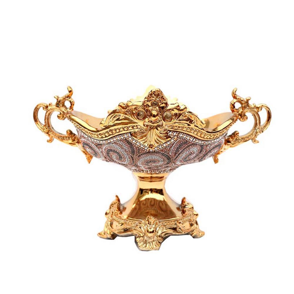 Gold Ceramic Decorative Platter, Chrome Plated Crystal Embellished Fruit Pl