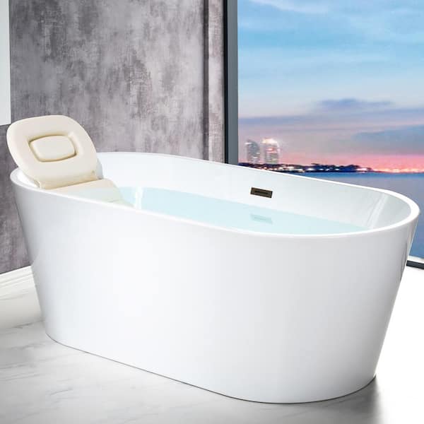 WOODBRIDGE Cholet 67 in. Acrylic FlatBottom Double Ended Bathtub with Oil Rubbed Bronze Overflow and Drain Included in White
