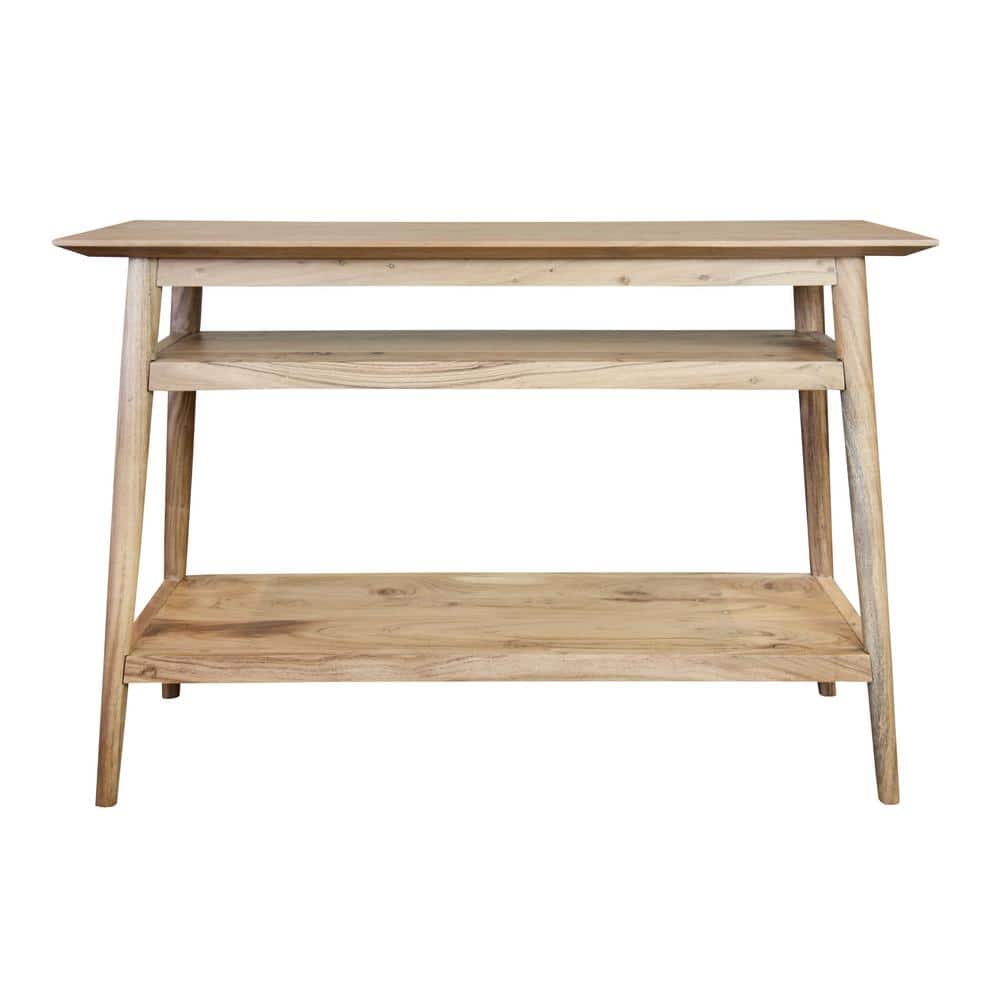 46 in. Rectangle Natural Matte Solid Wood Console Table with 2-Shelves