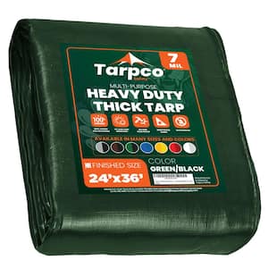 24 ft. x 36 ft. Green/Black 7 Mil Heavy Duty Polyethylene Tarp, Waterproof, UV Resistant, Rip and Tear Proof