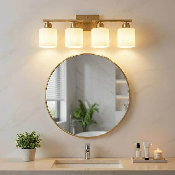 24 in. 4 Light Gold Grain Finish Vanity Light Fixture Bathroom Over Mirror Wall Lights with Clear Glass Shades