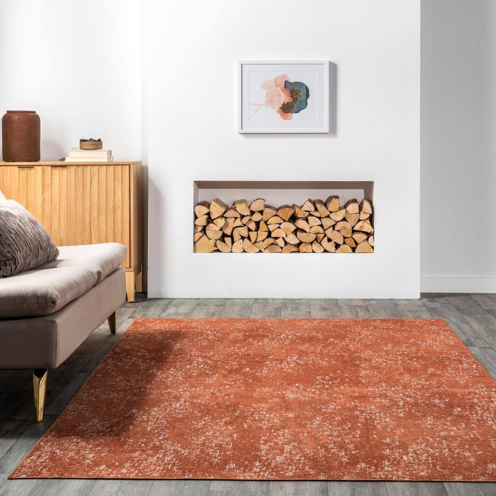 Elspeth Orange Synthetic Washable Non-slip Area Rug