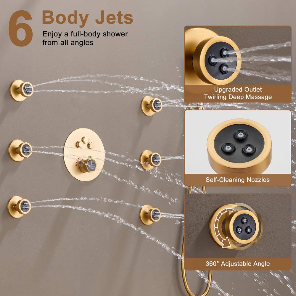 Brushed Gold Multi-Head Thermostatic Rain Shower System