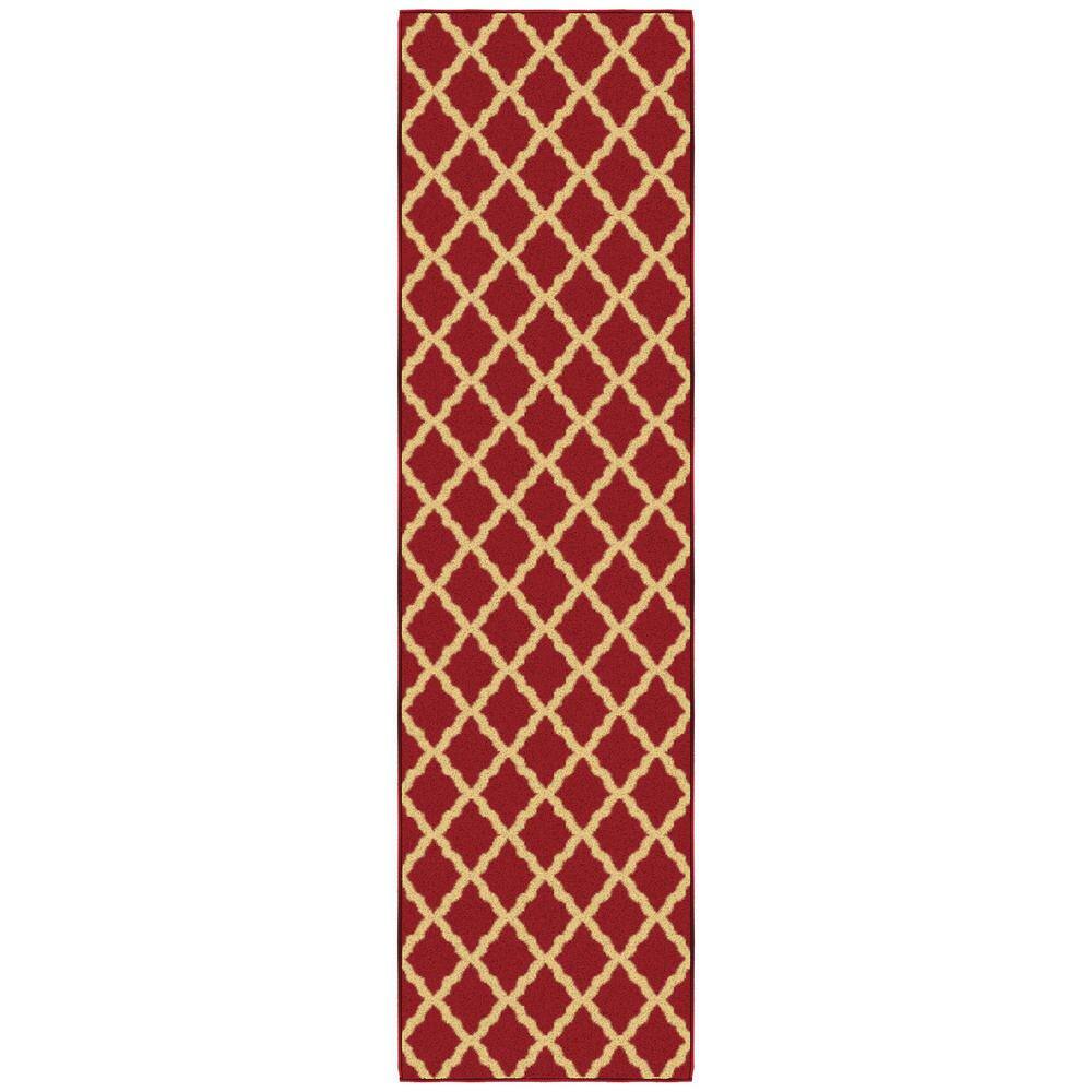 Red Trellis Design Washable Non-Slip Runner Rug