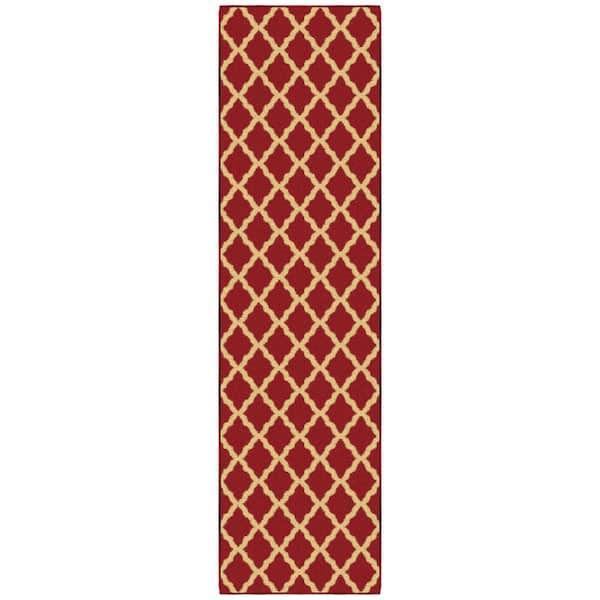 Ottomanson Ottohome Collection Non-Slip Rubberback Trellis Design 2x7 Indoor Runner Rug, 1 ft. 10 in. x 7 ft., Dark Red