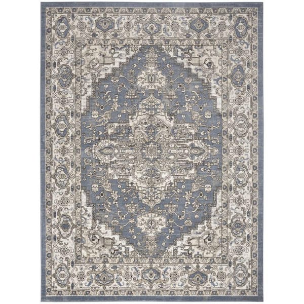 Nourison Concerto Blue 10 ft. x 14 ft. Center medallion Transitional Area Rug
