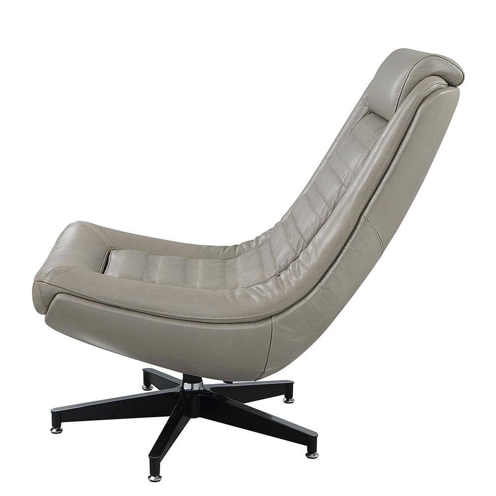 Twilight Gray Leather Swivel Accent Chair with Wood Base