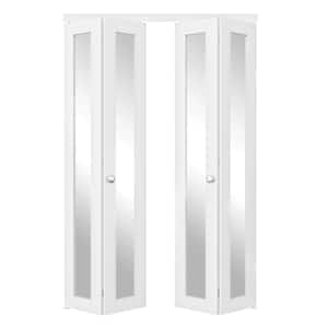 48 in. x 80 in. 1-Lite Mirrored Glass and Solid Core White Finished MDF Interior Closet Bi-fold Door with Hardware