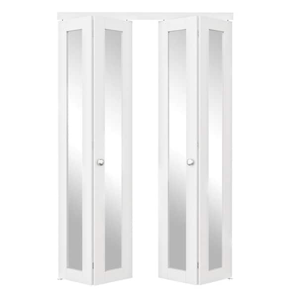 ARK DESIGN 48 in. x 94 in. 1-Lite Mirrored Glass and Solid Core White Finished MDF Interior Closet Bi-fold Door with Hardware