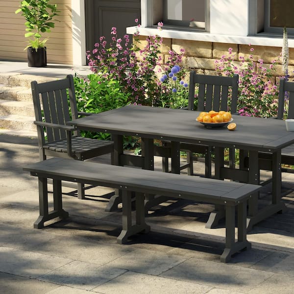 Hayes 65 in. Backless HDPE Plastic Trestle Outdoor Dining 2-Person Patio Garden Bench in Gray