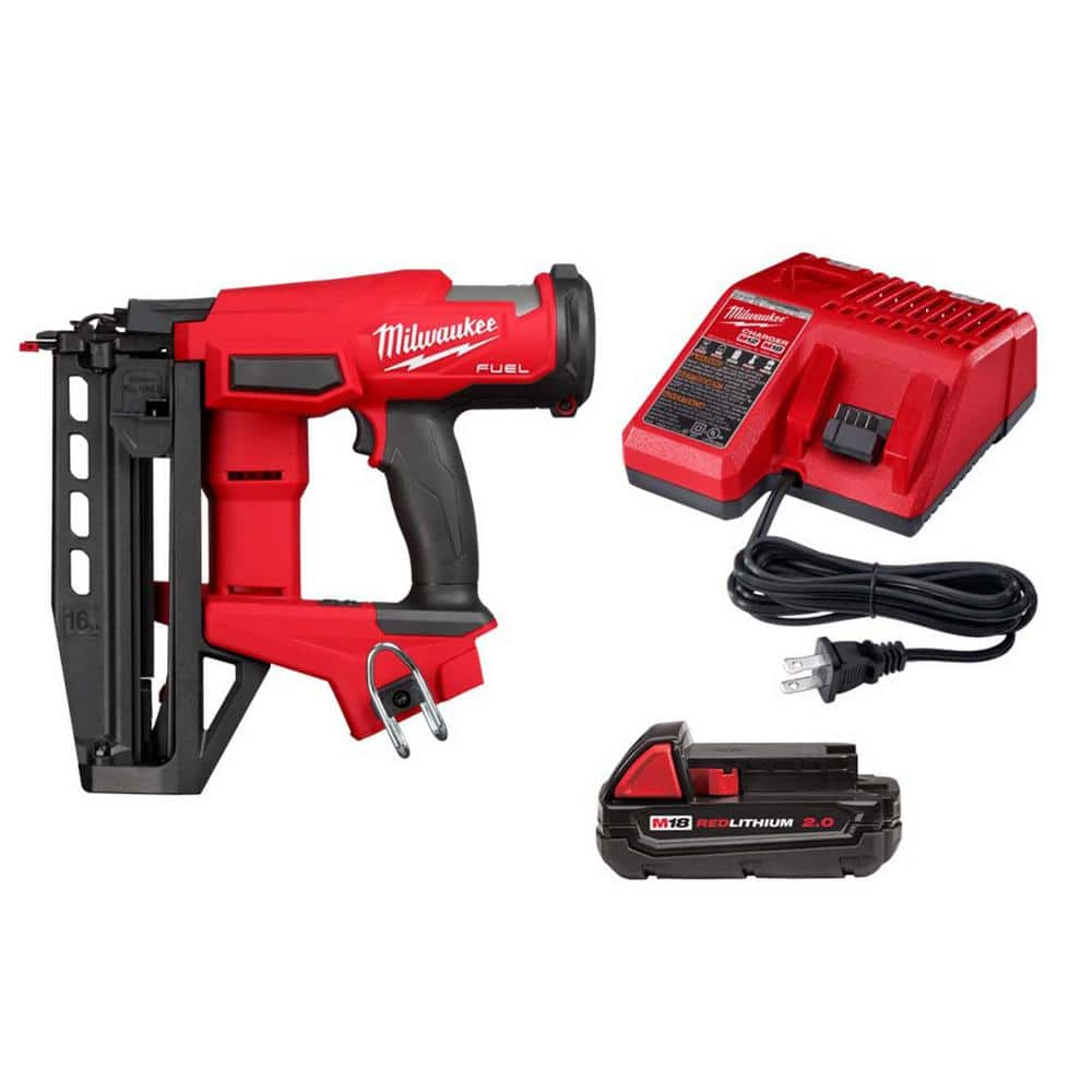 M18 FUEL 18-Volt Lithium-Ion Brushless Cordless Gen ll 16-Gauge Straight Finish Nailer Kit w/One 2.0 Ah Battery/Charger -  Milwaukee, 3020-20-48-11