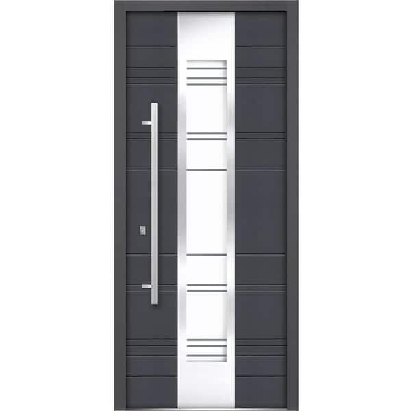 VDOMDOORS 36 in. x 80 in. 1 Panel Right-Hand/Inswing 13 Lites Frosted Glass Gray Finished Steel Prehung Front Door with Handle