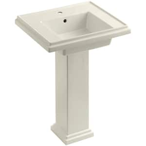 Tresham Ceramic Pedestal Combo Bathroom Sink with Single-Hole Faucet Drilling in Biscuit with Overflow Drain