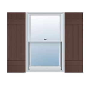 14 in. W x 44 in. H TailorMade Vinyl Four Board Joined (2 Batten) Board and Batten Shutters Pair in Federal Brown