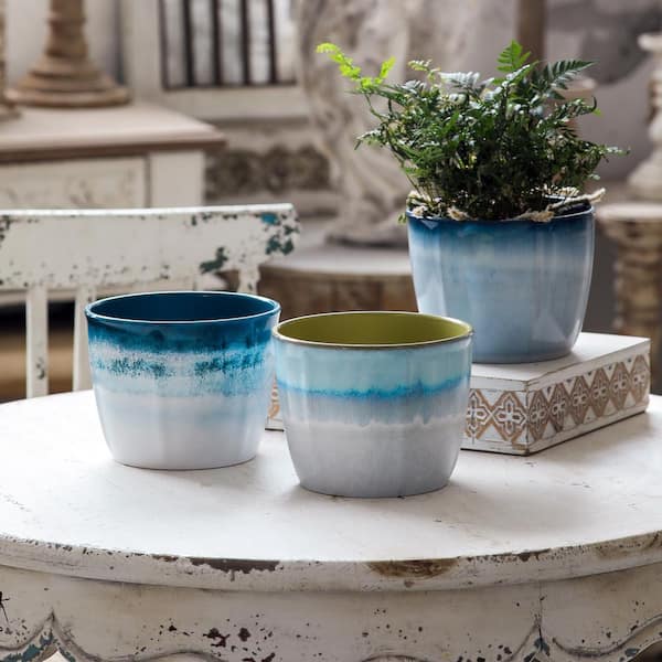 ポポラス　/ 546 Faux Ceramic Pot 6 in. Yellow/ Green/ Blue Polystone Planter