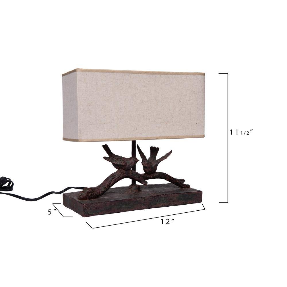 Black Resin Bird Table Lamp with Linen Shade