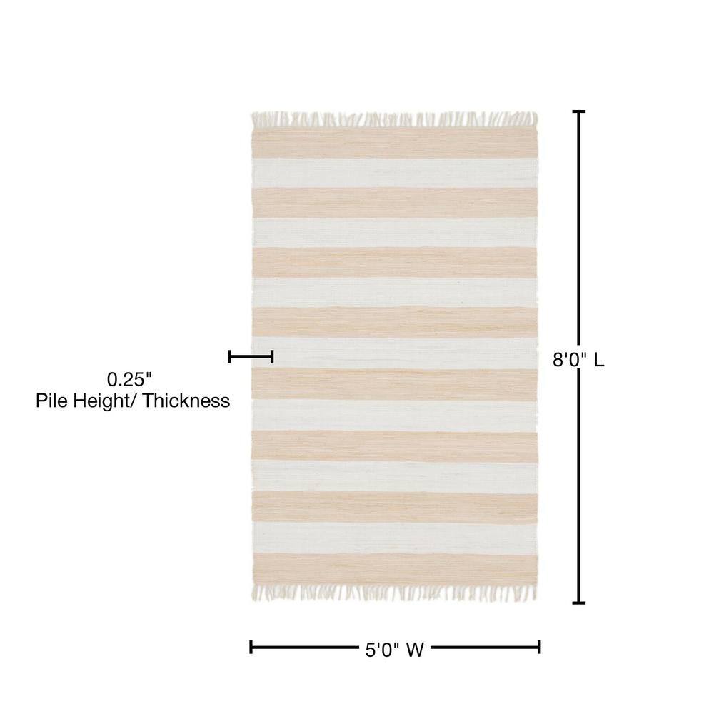 Handmade Beige Stripe Indoor Rectangular Rug 5'1" x 8'0"
