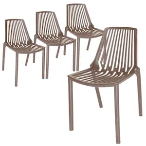 Acken Modern Stackable Dining Side Chair with Plastic Seat and Legs Set of 4 (Taupe)