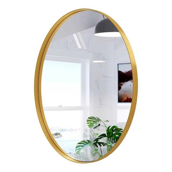 CLAVIE 22 in. W x 30 in. H Large Oval Wall Mirror Stainless Steel Frame Bathroom Mirrors ...