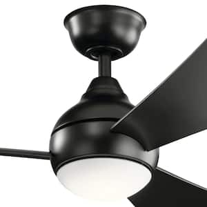 Sola 44 in. Integrated LED Indoor Satin Black Flush Mount Ceiling Fan with Light Kit and Wall Control