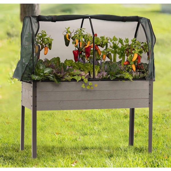 47 in. x 21 in. x 30 in. Elevated Gray Spruce Planter, Greenhouse and Bug Cover