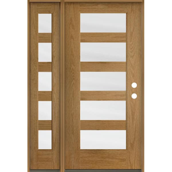 Krosswood Doors ASCEND Modern 50 in. x 80 in. 5-Lite Left-Hand/Inswing Satin Glass Bourbon Stain Fiberglass Prehung Front Door/LSL