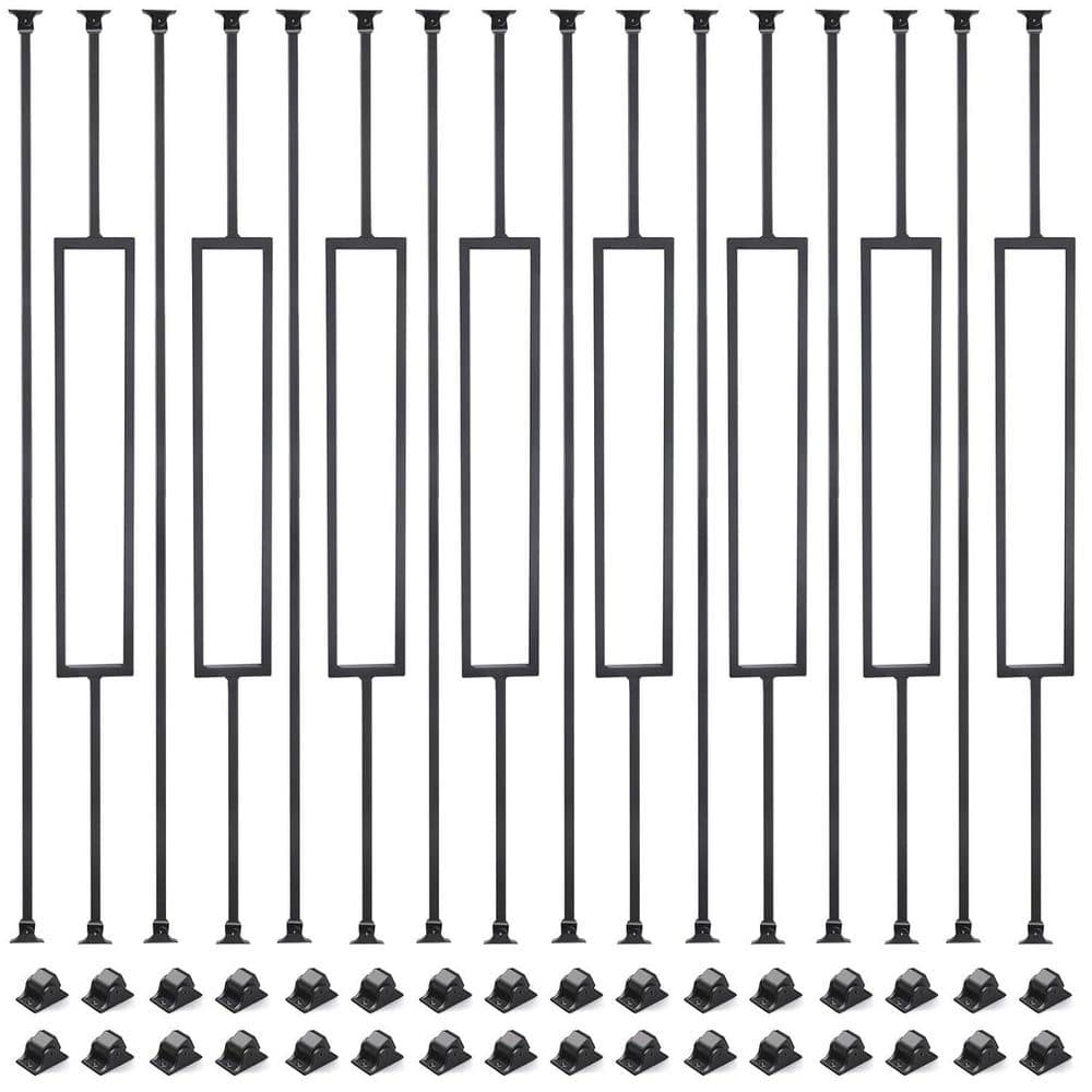 44 in. H x 0.5 in. W Black Iron Stair Railing Kit with 16 Pack Hollow Straight and Square Balusters and Swivel Shoes price history on PriceWatchPro