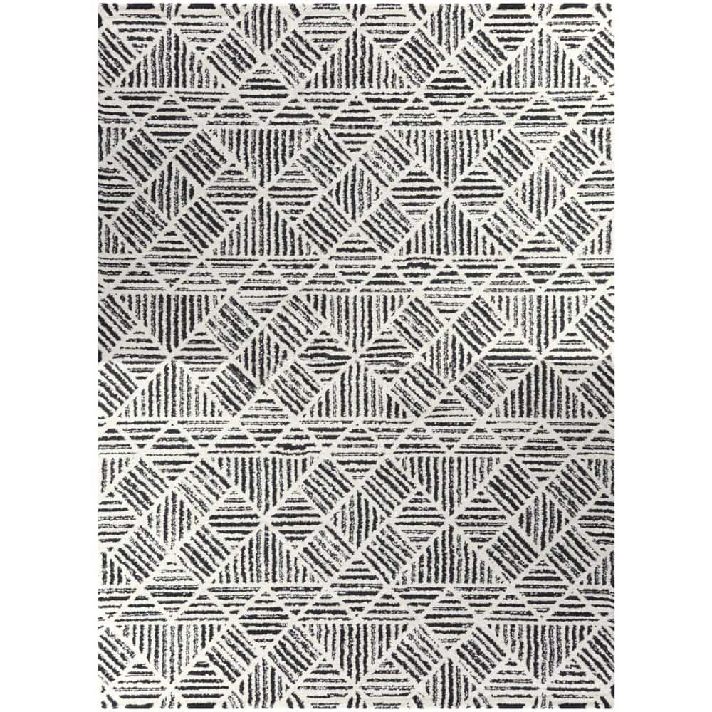 Cream/Charcoal Geometric Synthetic 8' x 10' Area Rug