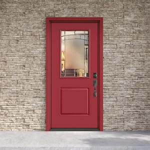 Performance Door System 36 in. x 80 in. 1/2 Lite Element Left-Hand Inswing Red Smooth Fiberglass Prehung Front Door