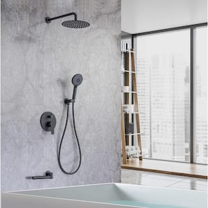 Mondawell Round Single-Handle 3-Spray 10 in. Wall Mount Rain Dual Shower Heads with Handheld, Spout & Valve in Black