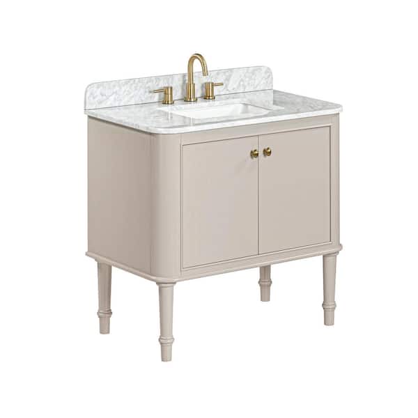 Collette 36 in. Single Sink Greige Bath Vanity with Carrara White Marble Top (Assembled)