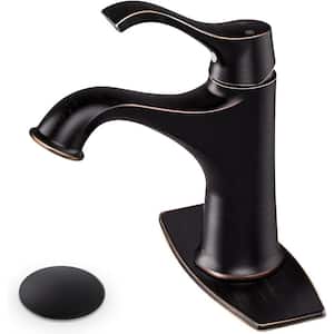 1-Handle Low-Arc 1-Hole Bathroom Faucet with Deckplate Included and Drain Kit Included in Oil Rubbed Bronze