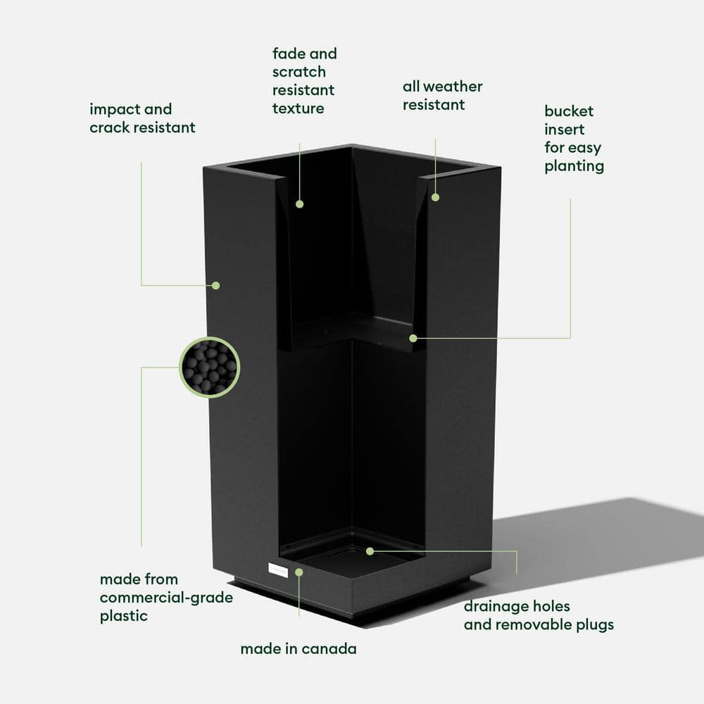Black Tall Rectangular Plastic Outdoor Planter