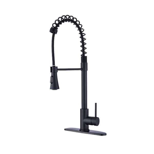Maincraft Single Handle Pull Down Sprayer Kitchen Faucet with High Arc in Matte Black