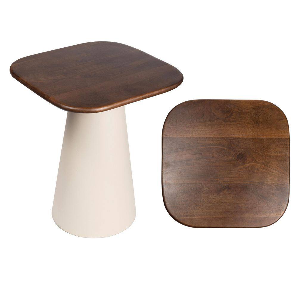 Skye 18 in. Modern Rustic Square Wood/Metal Accent Table, Walnut Wood/Warm Ivory