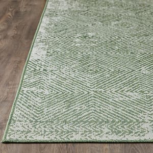 Breyleigh Carzon Cream/Green 2 ft. x 6 ft. 7 in. Geometric Polypropylene Indoor/Outdoor Area Rug