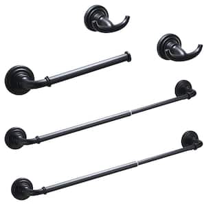 5-Piece Bath Hardware Set, 24 Inches Adjustable Bathroom Accessories Set, with Towel Bar/Rack Included in Matte Black