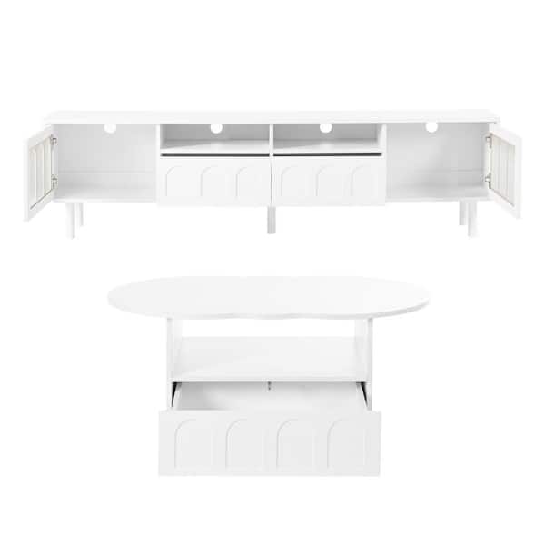 Unbranded 2-Piece 70.8 in. W x 11.8 in. D x 18.9 in. H White Linen Cabinet with TV Stand, Coffee Table for TV up to 80 in.